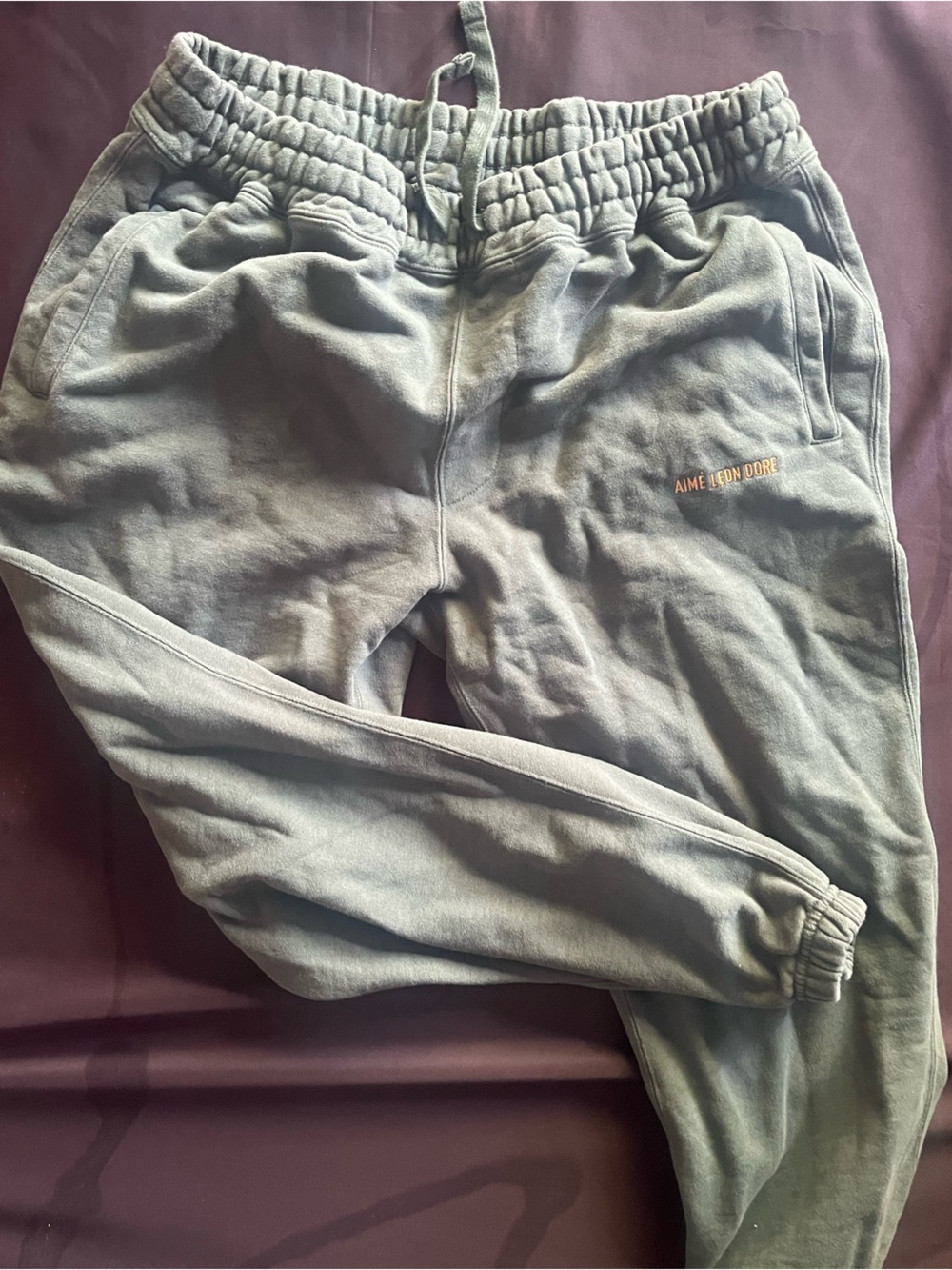 Aime Leon Dore Olive Green Sweatpants with Gold Logo